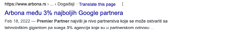 Pre-Text rich snippet-i prikazuju datim objave na SERP-u
